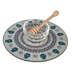 Glass Pomegranate Shaped Honey Dish + Wooden Spoon