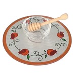Glass Pomegranate Shaped Honey Dish + Wooden Spoon