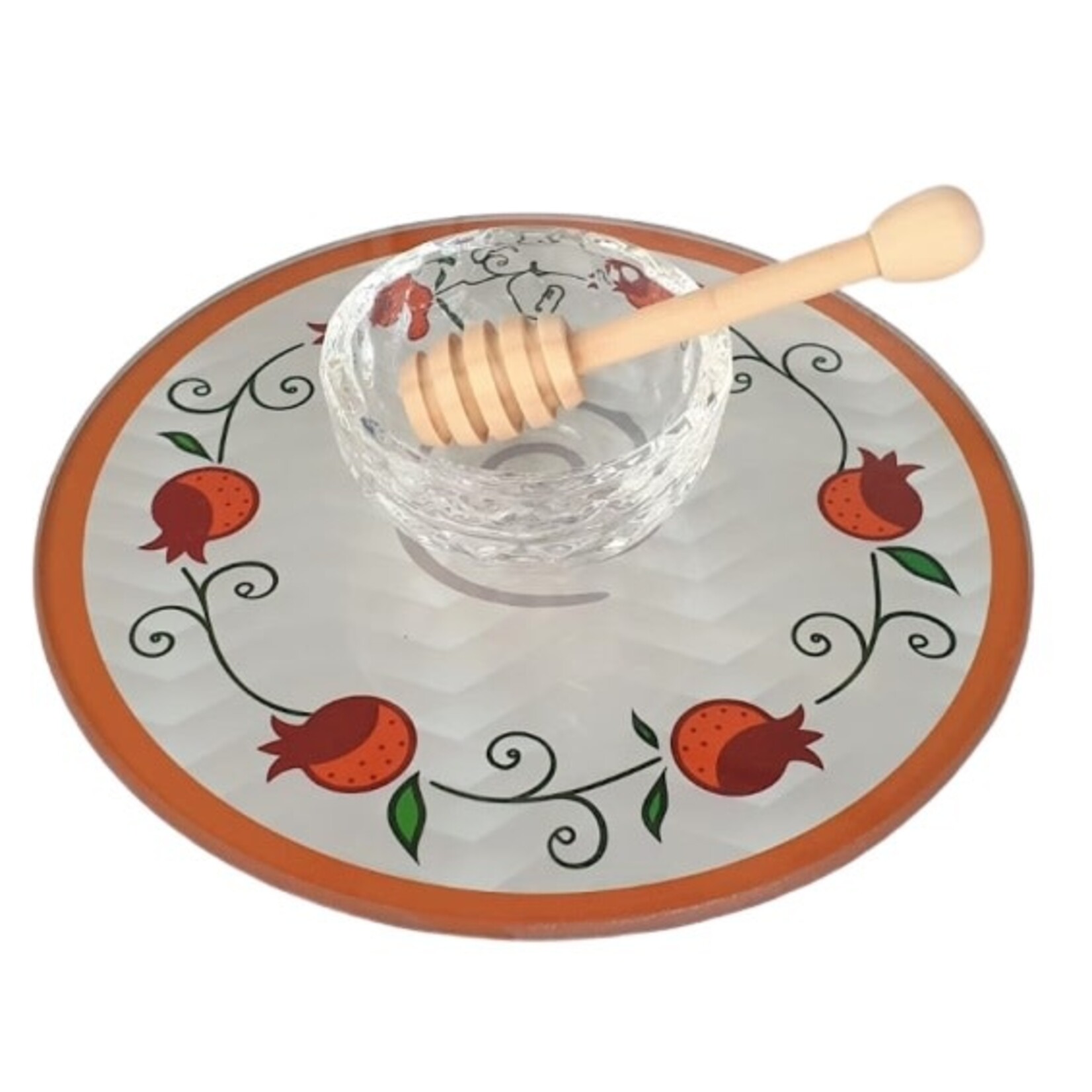 Glass Pomegranate Shaped Honey Dish + Wooden Spoon