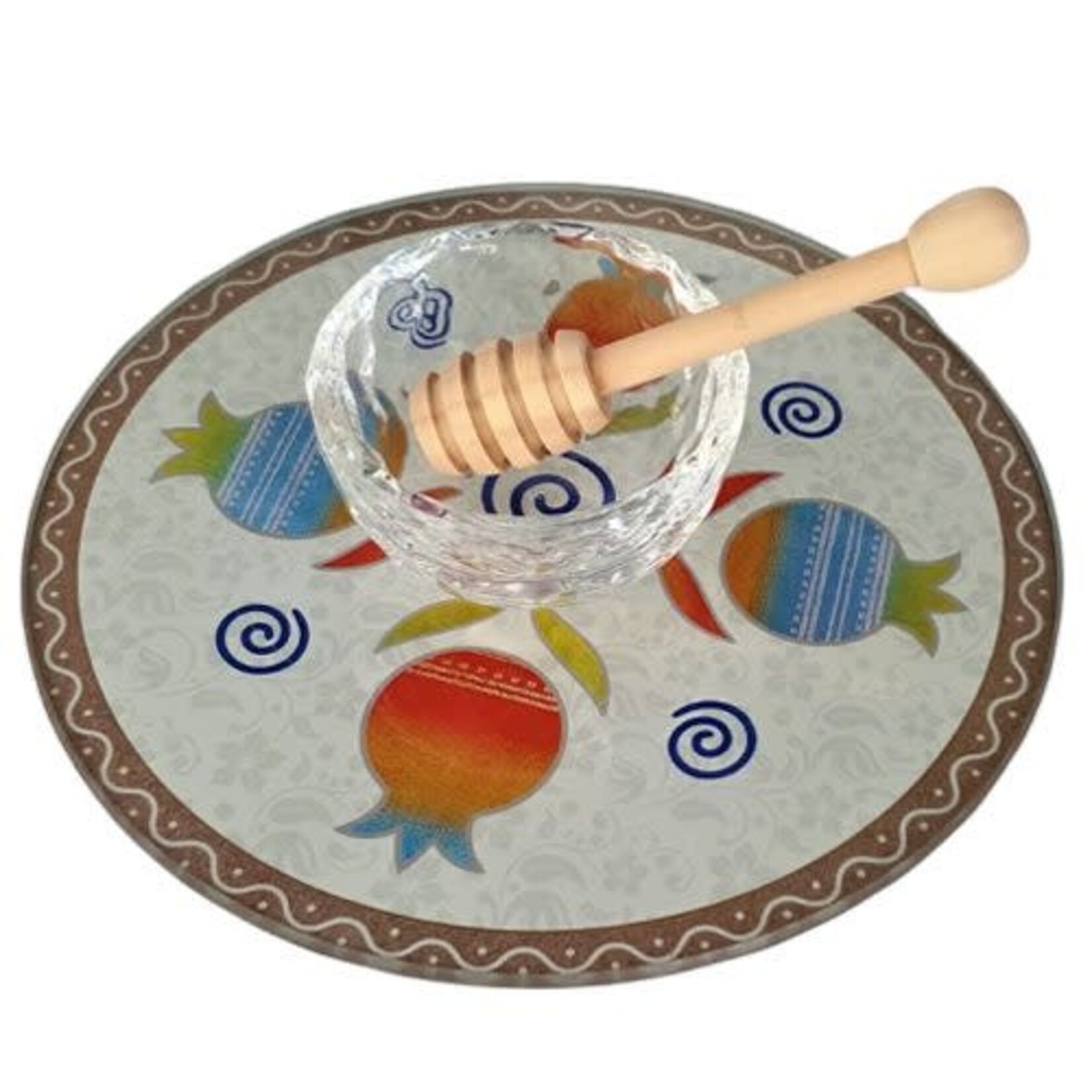 Glass Pomegranate Shaped Honey Dish + Wooden Spoon