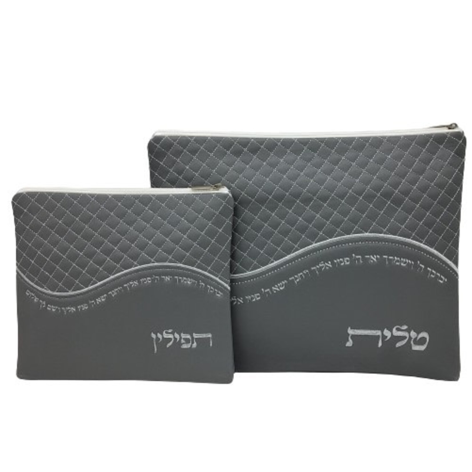 Tallit and Tefillin Bag Set, Gray Vinyl Wave Design 35X30