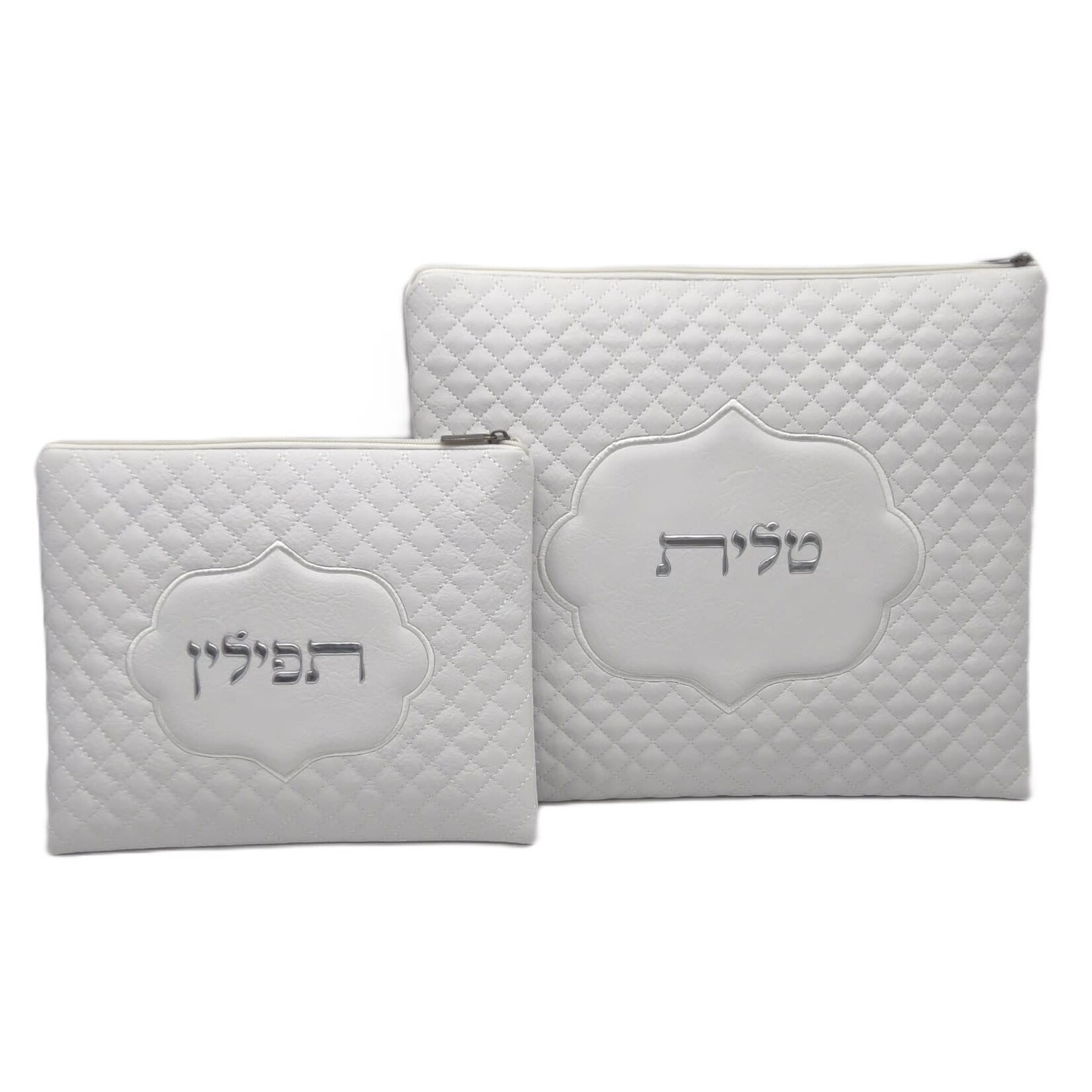 Tallit and Tefillin Bag Set, White Vinyl 35X30