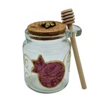 Glass Pomegranate Honey Dish + Wooden Spoon