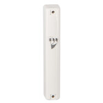 White Plastic Mezuzah With Rubber Cork 12 Cm- With Silver Shin