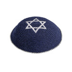 Knitted Kippah Blue Silver M. 16 Cm