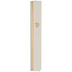 Aluminum Mezuzah 12 cm- White with Metal SHIN & Golden Stripe