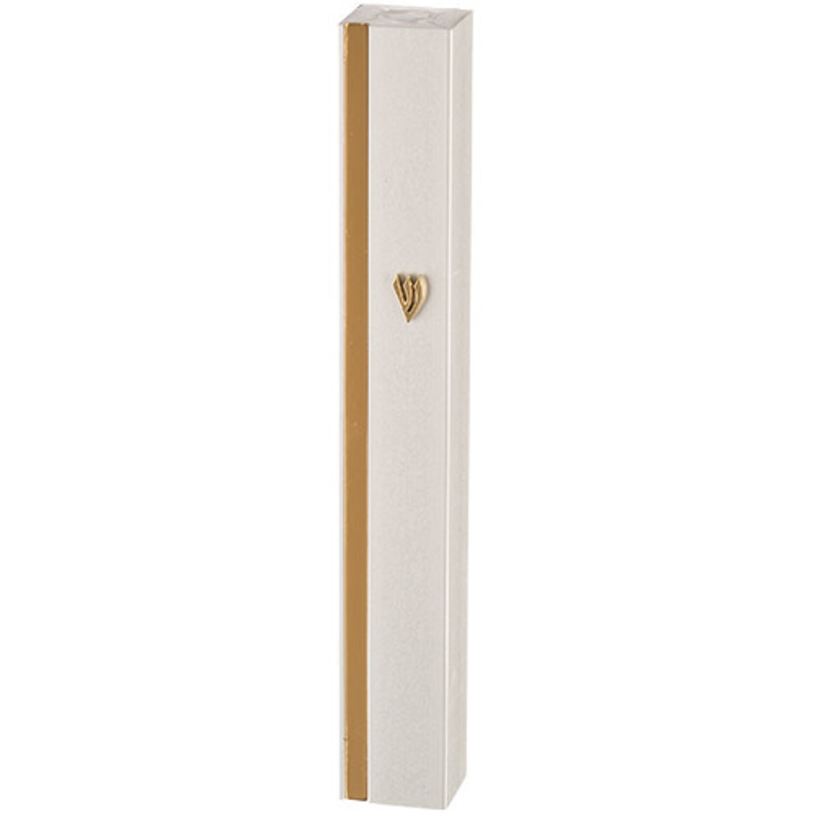 Aluminum Mezuzah 12 cm- Silver with Metal SHIN & Golden Stripe