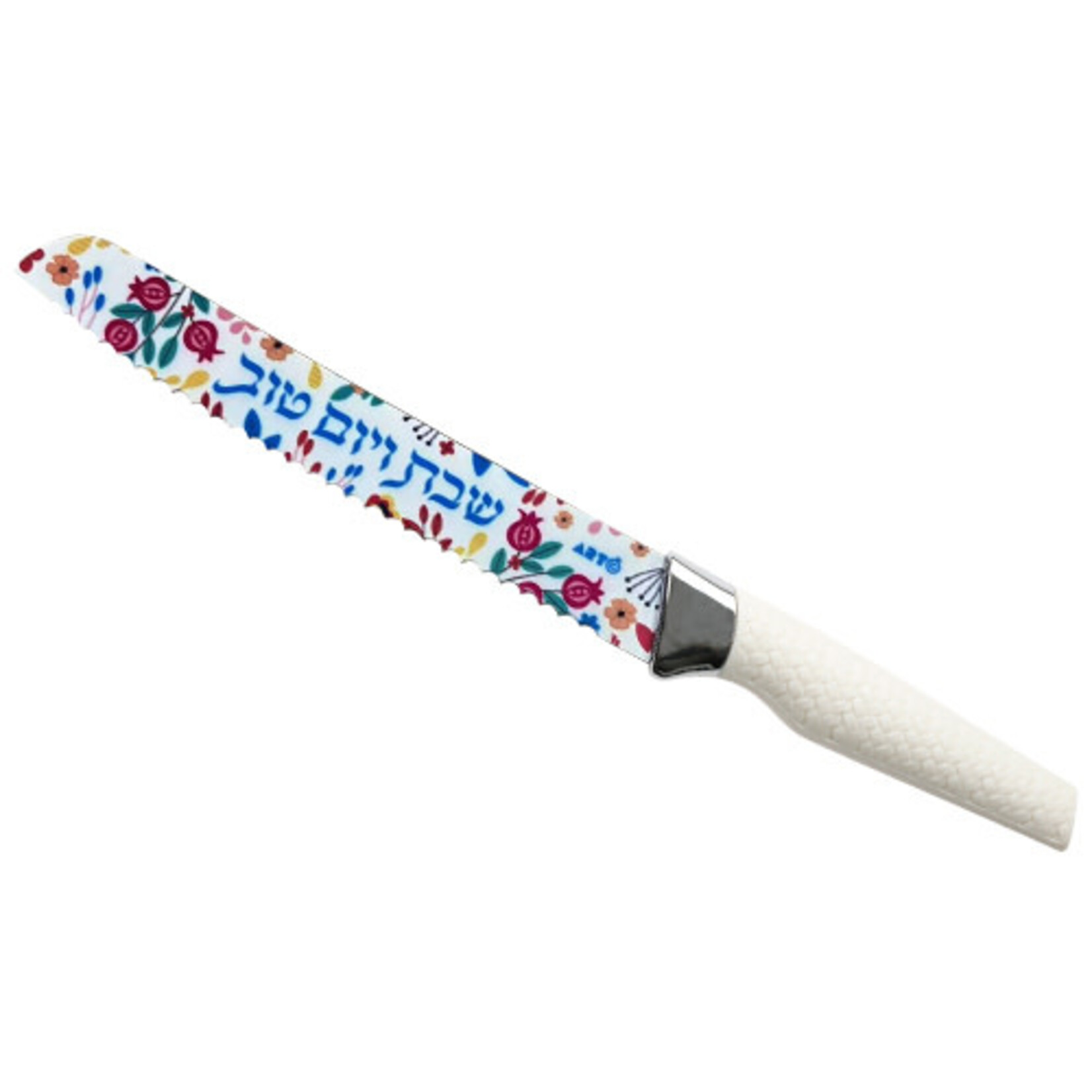 Shabbat Challah Knife with Decorative Blade – “Shabbat VeYom Tov” Red Pomegranate Design