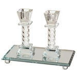 Crystal Shabbat Candlesticks - 11.5 Cm With  Tray 18x10 Cm