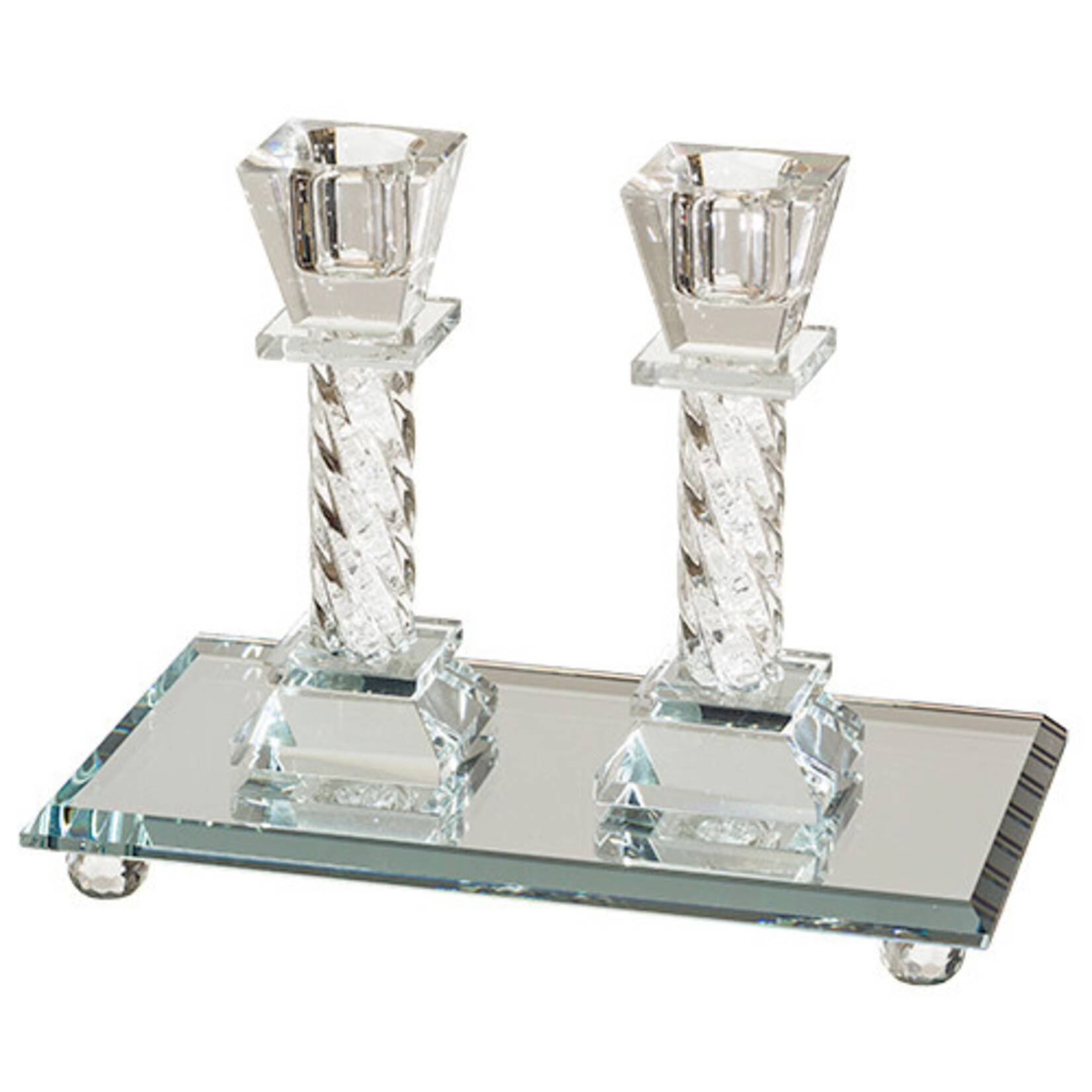 Crystal Shabbat Candlesticks - 11.5 Cm With  Tray 18x10 Cm