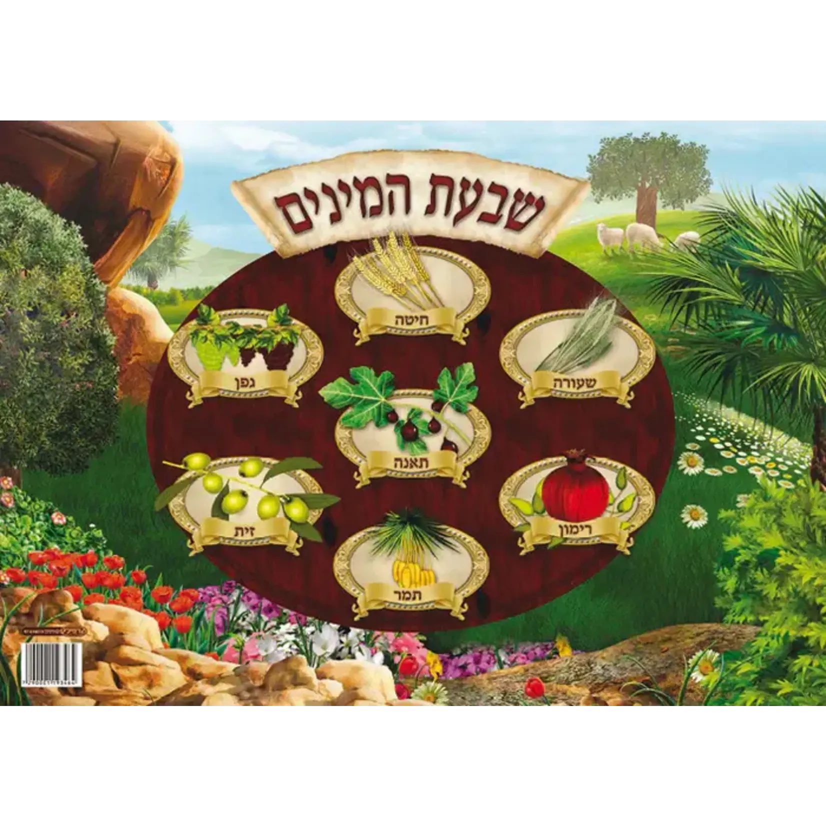 Laminated Sukkah Poster, Seven Species (Shivat Haminim), 20x28 inches