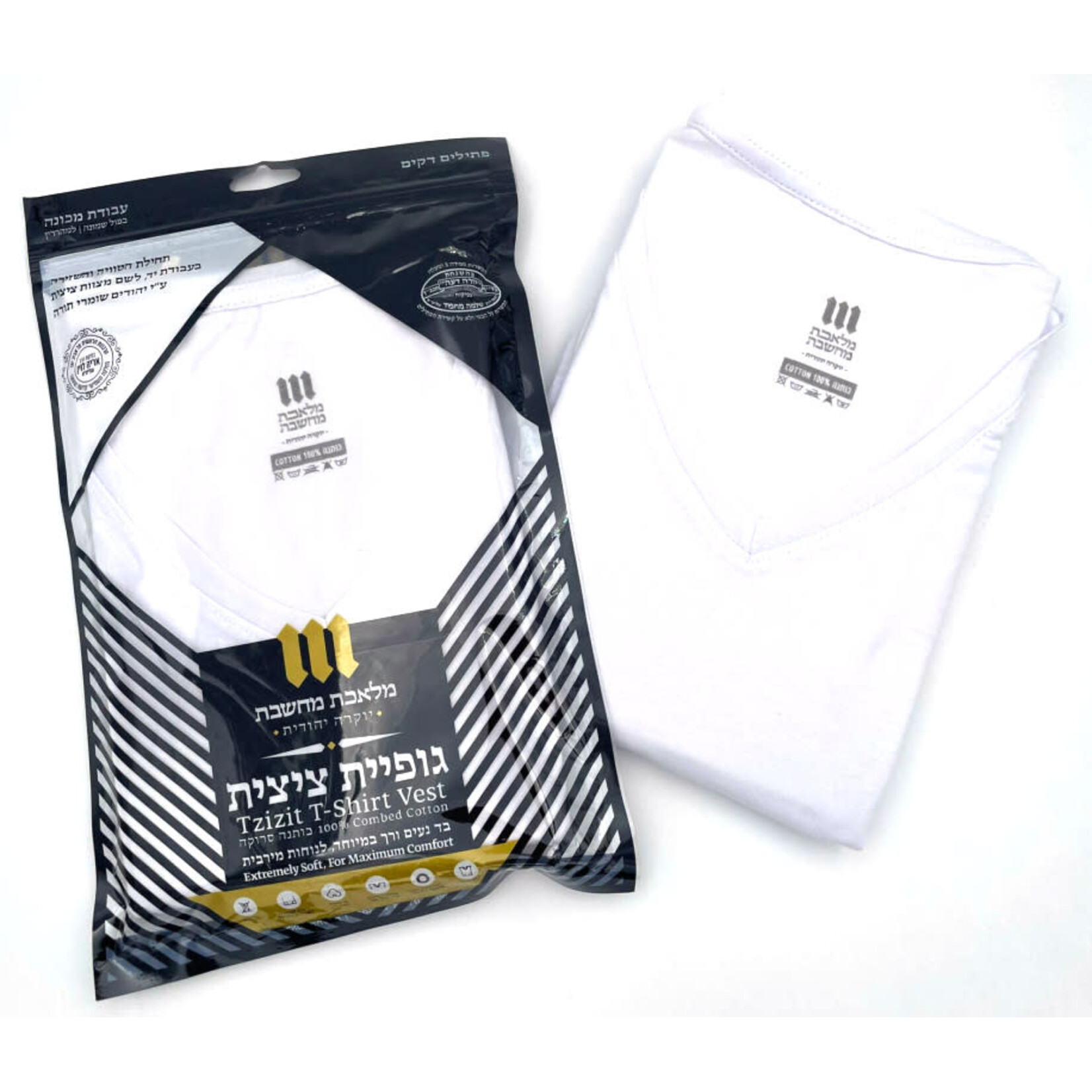 100% Cotton Undershirt-Style Arbah Kanfot (Tzitzit) with Chabad Thin Gauge Machine Made Tzitzit Strings Adult Sizes Medium