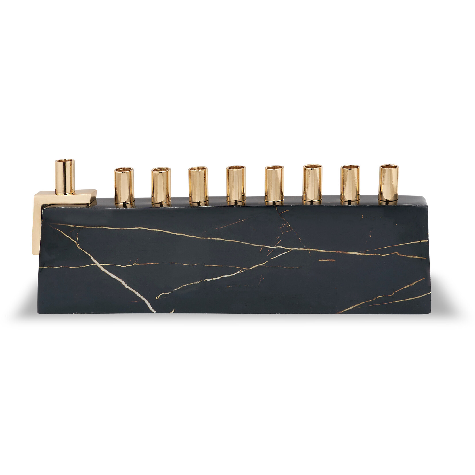 Aluminum Menorah with Marble Decal - Black/Gold