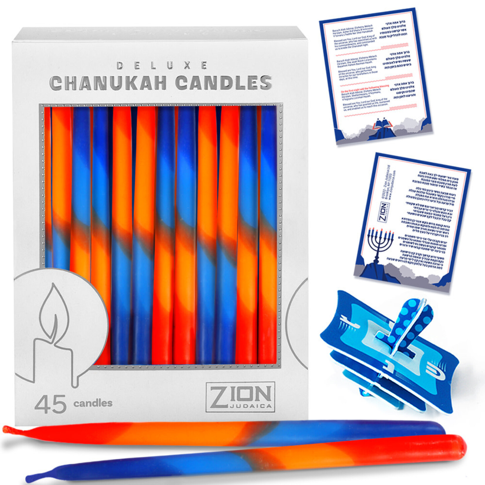 Deluxe Hanukkah Candles Tapered 4 Tone - Box of 45