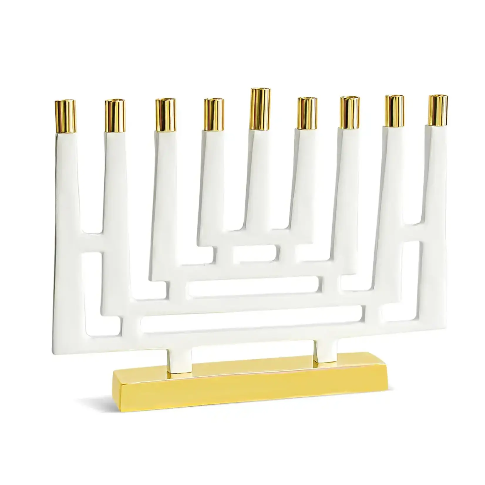 Maze Menorah - White Enamel with Shiny Brass