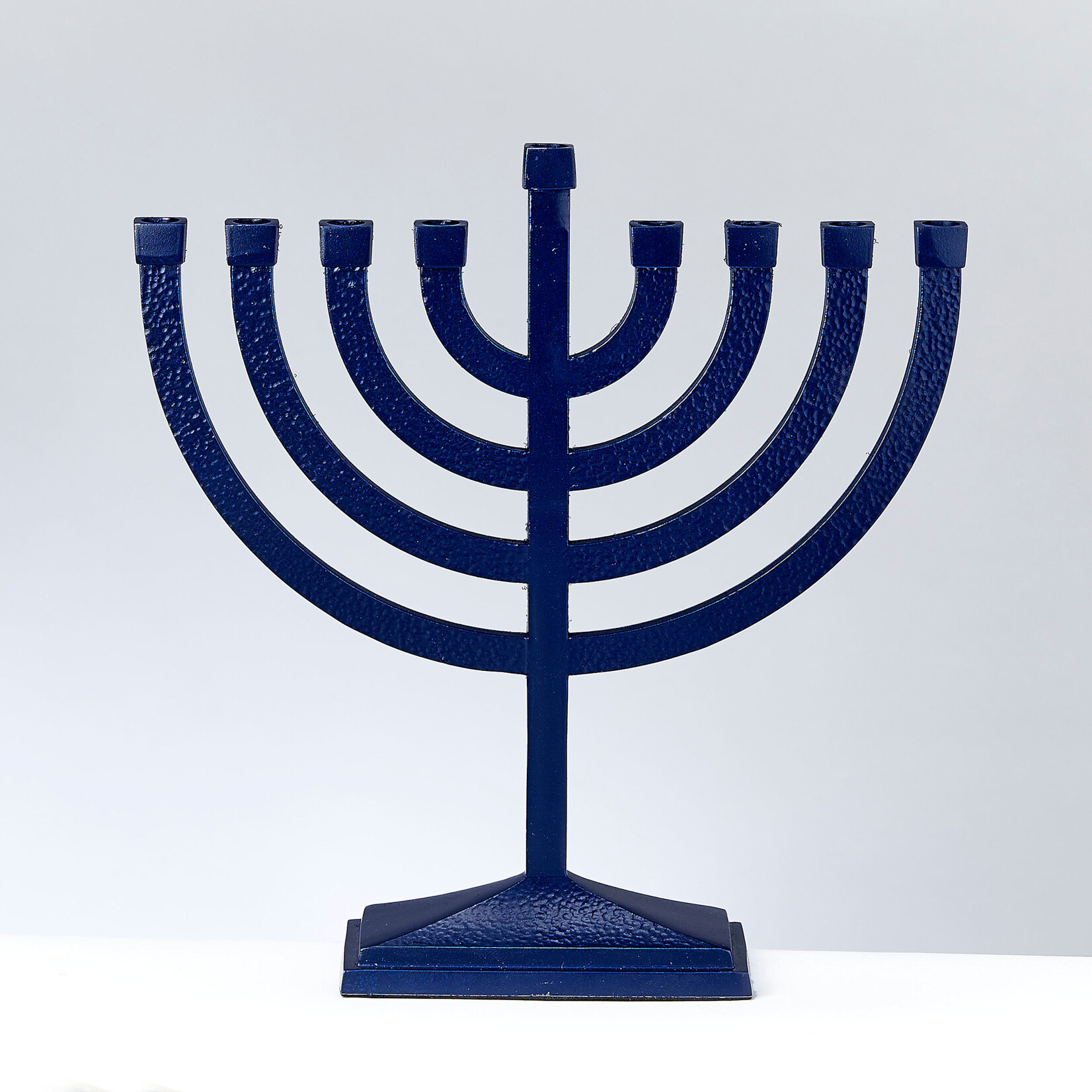 Traditional Hammered Menorah - Navy Matte Finish