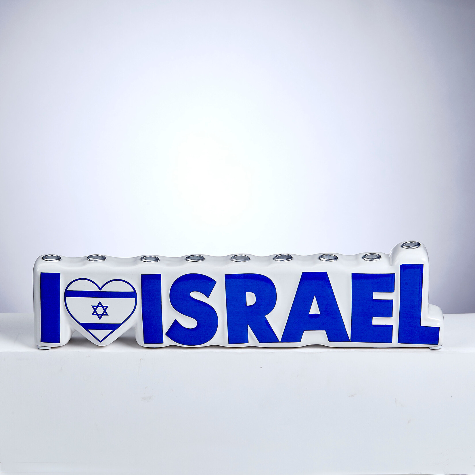"I Love Israel" Hand-Painted Ceramic Menorah