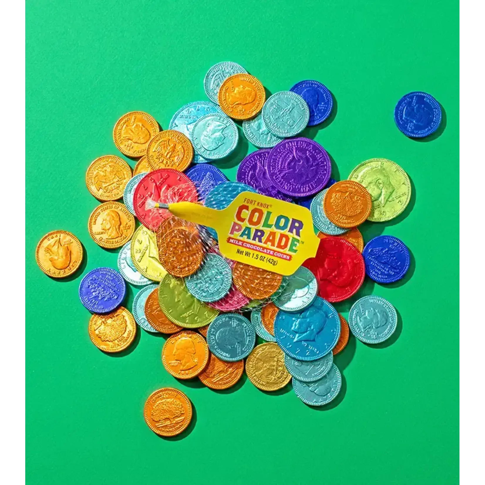 Multicolour Parade, 18 Mesh Bags of Milk Chocolate  Coins, 1.5oz/42.52g