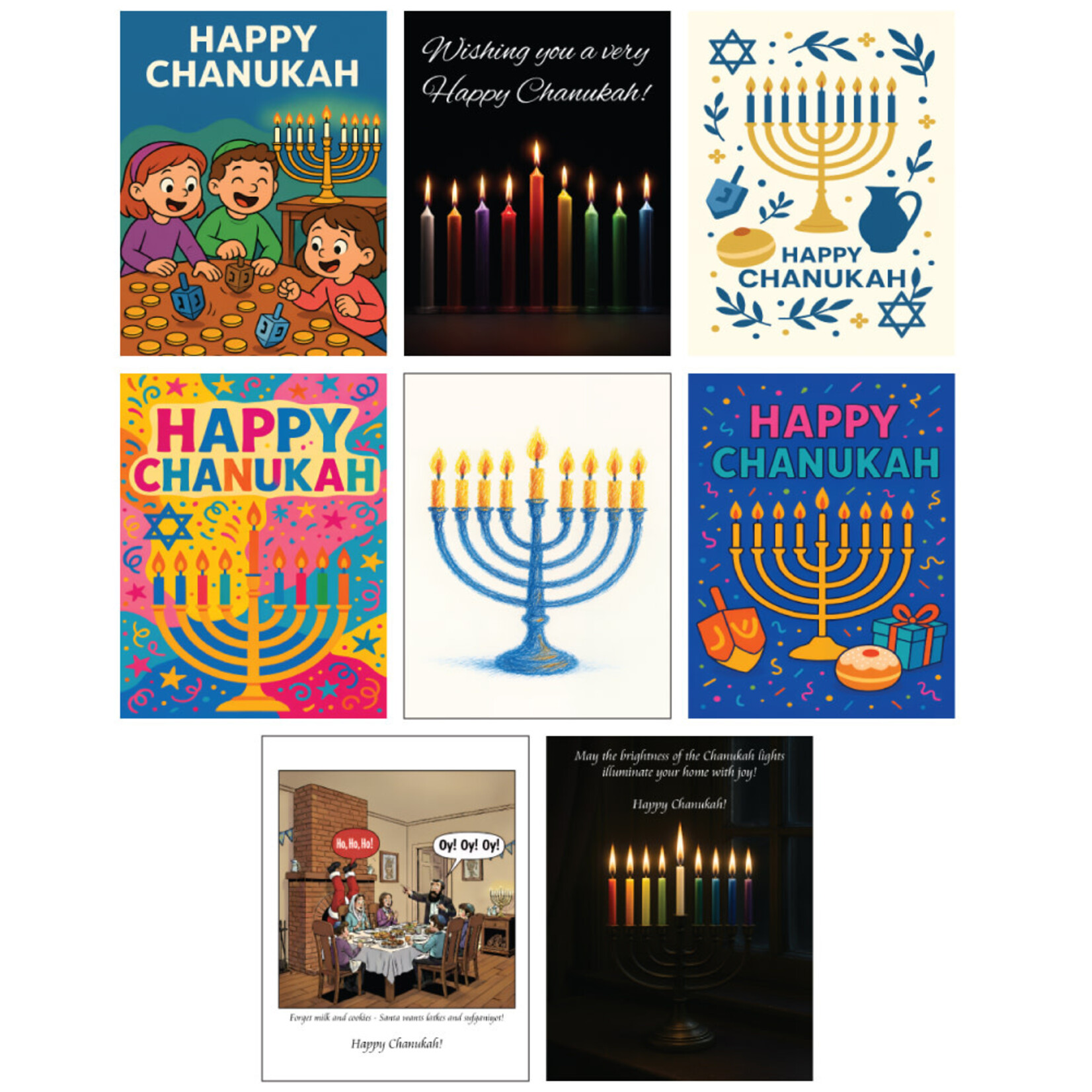Chanukah Greeting Card, 8-Pack Assorted