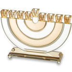 Crystal Elegant Hanukkiah 25cm - Curved Gold and Clear