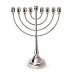 Metal Menorah 49cm - Silver with Candle Lighting Prayer Card