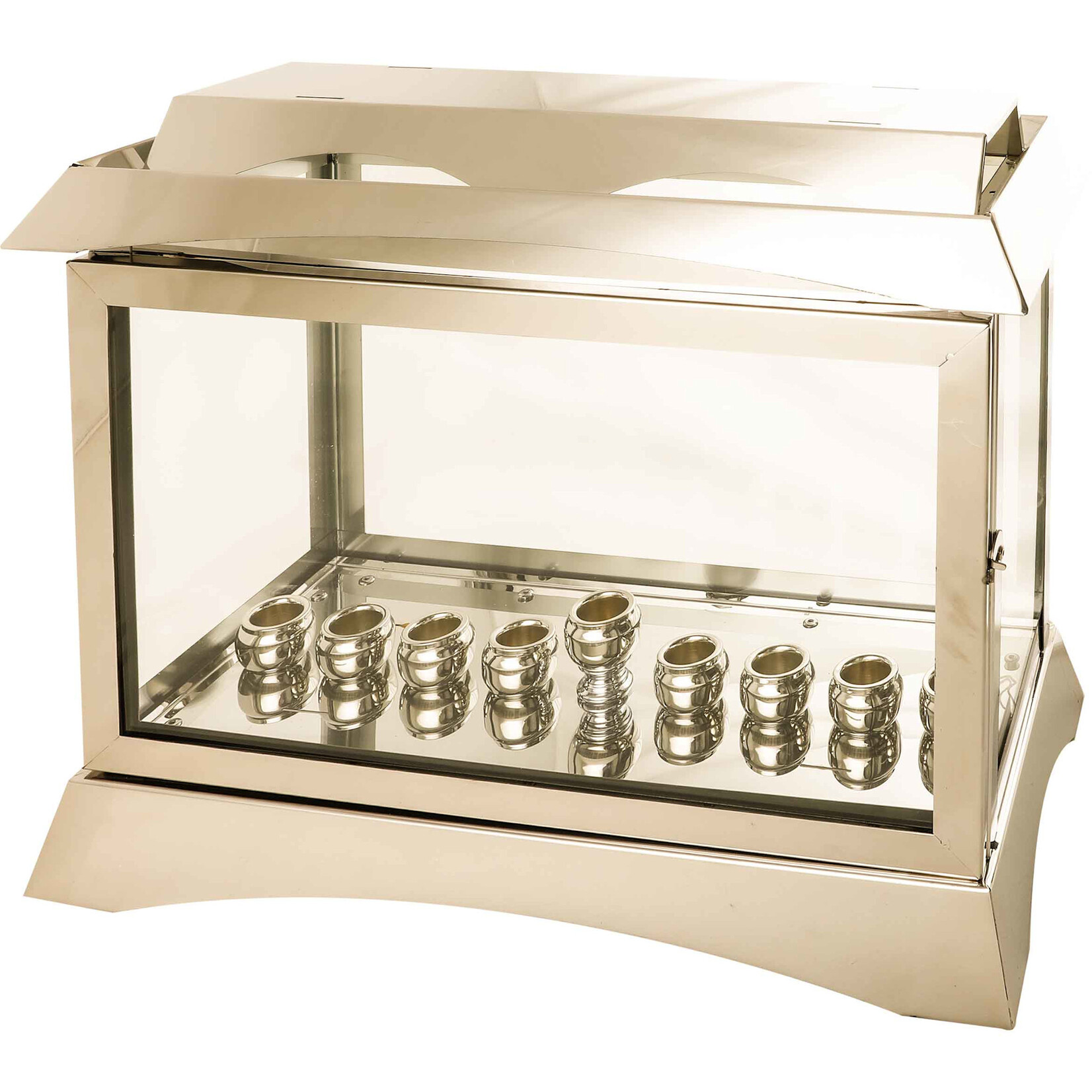 Metal and Glass Menorah Box - Gold Colour