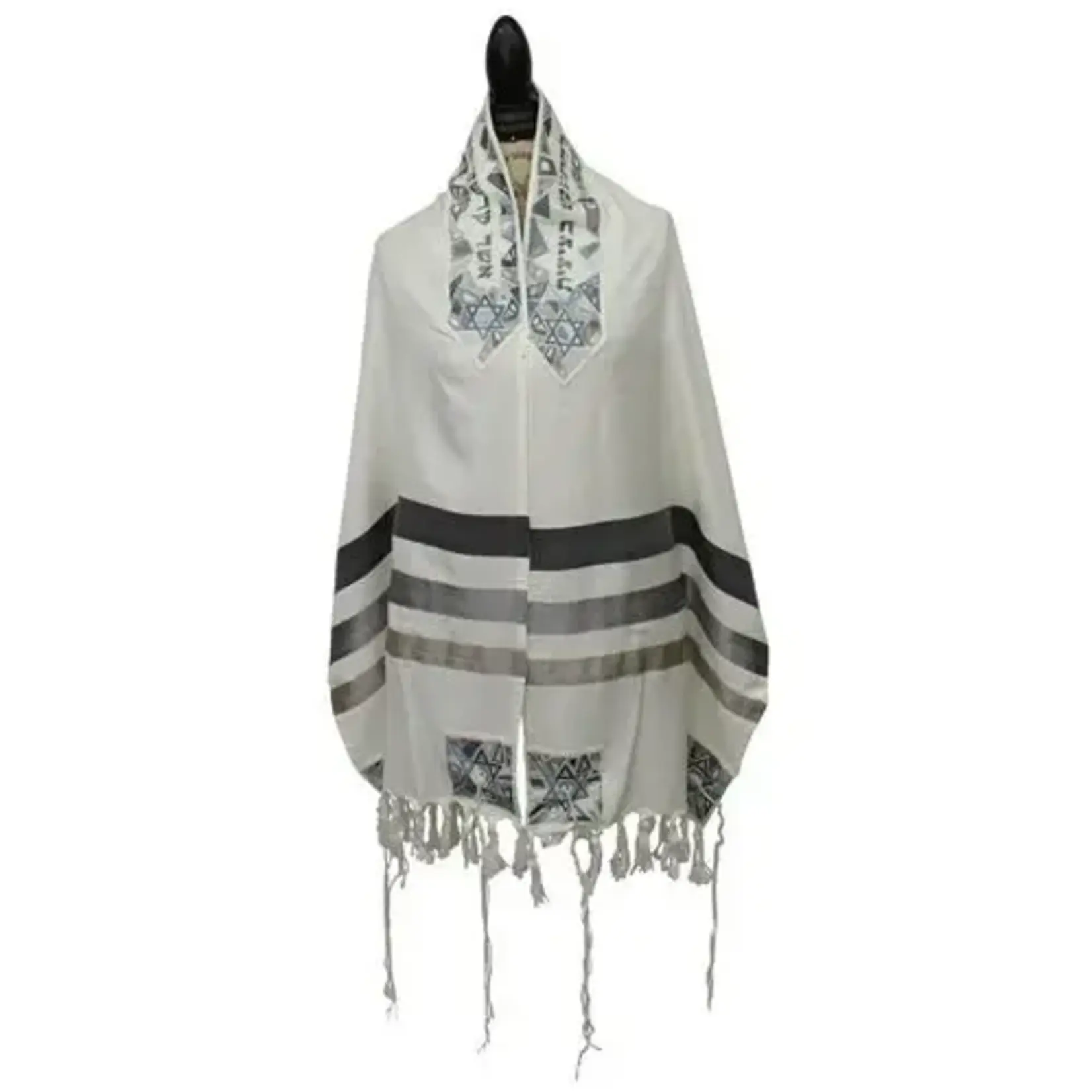 Emanuel Tallit - Cotton With Silk Embroidery. Gray Shield of (Magen) David.