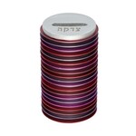 Tzedakah Box, Aluminum Disc Design, Shades of Red and Purple