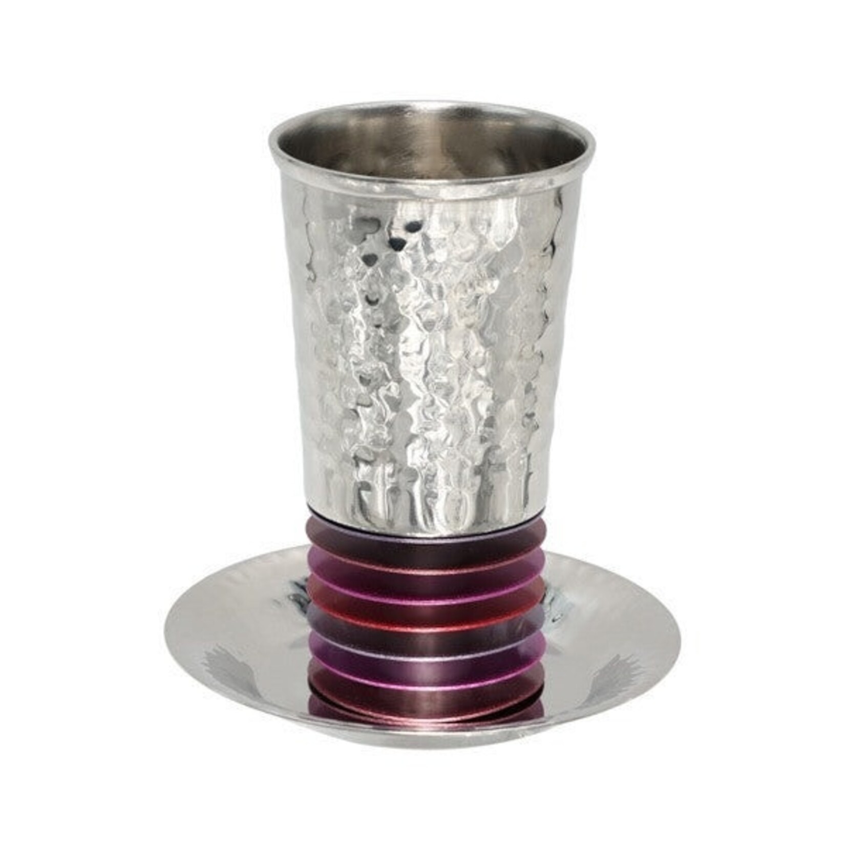 Kiddush Cup with Tray, Aluminum Disc Design, Shades of Red and Purple