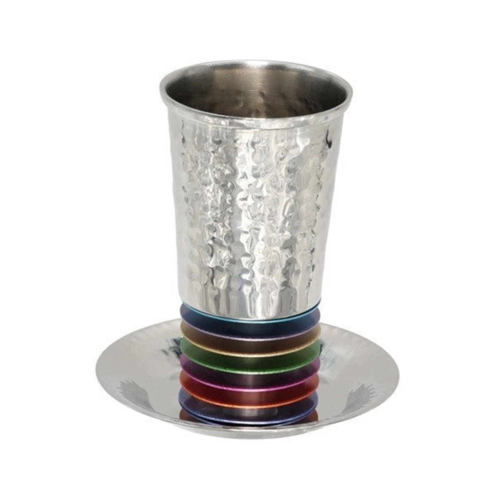 Kiddush Cup with Tray, Aluminum Disc Design, Multicolour