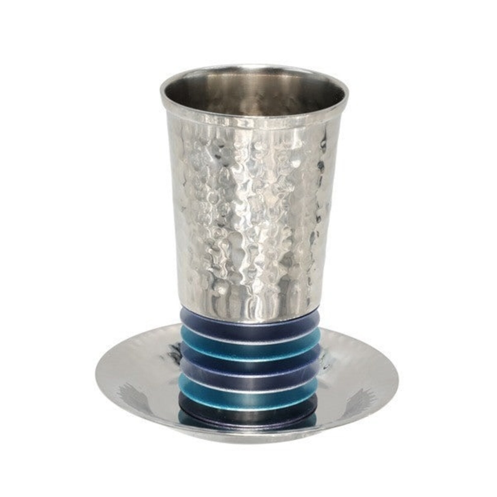Kiddush Cup with Tray, Aluminum Disc Design, Shades of Blue