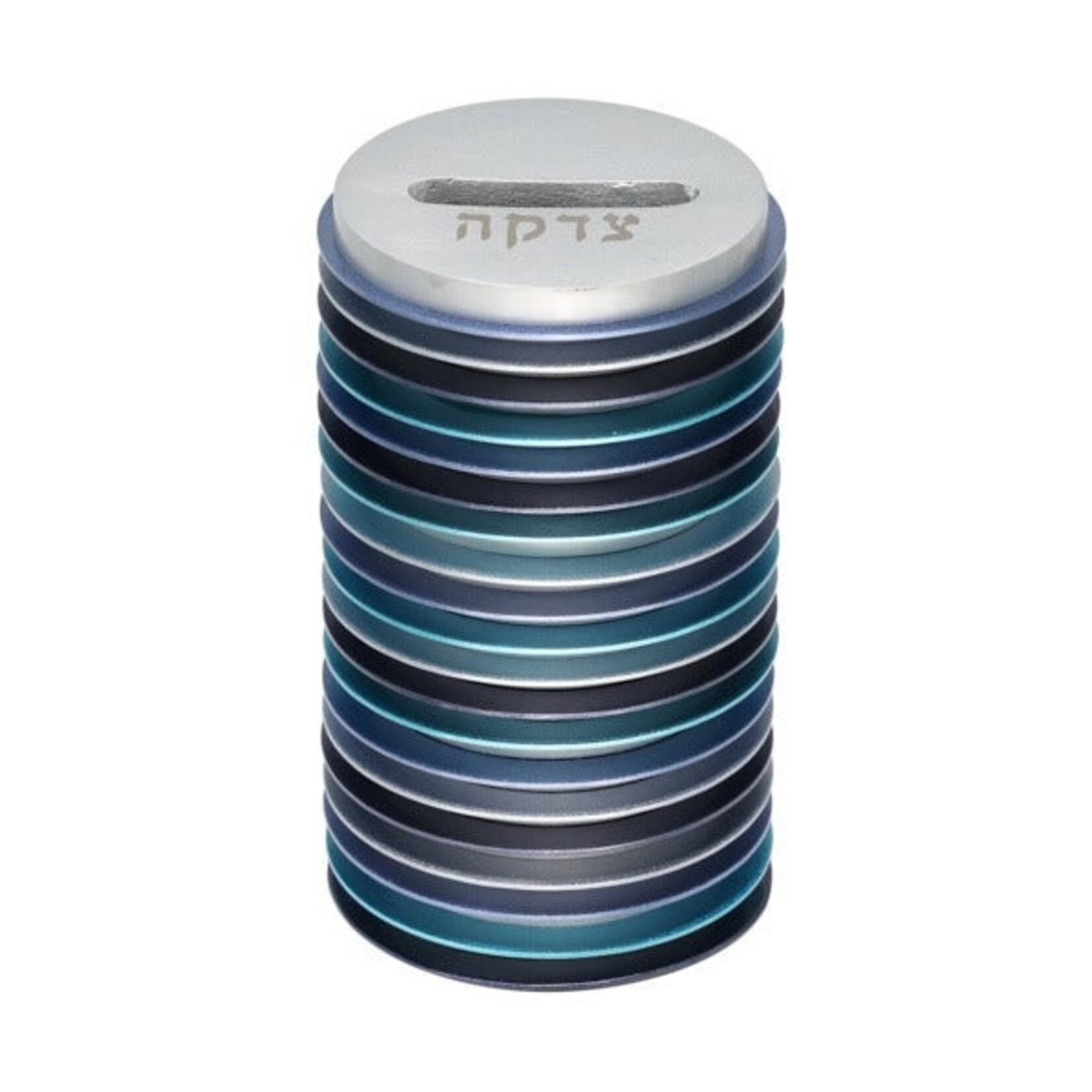 Tzedakah Box, Aluminum Disc Design, Shades of Blue