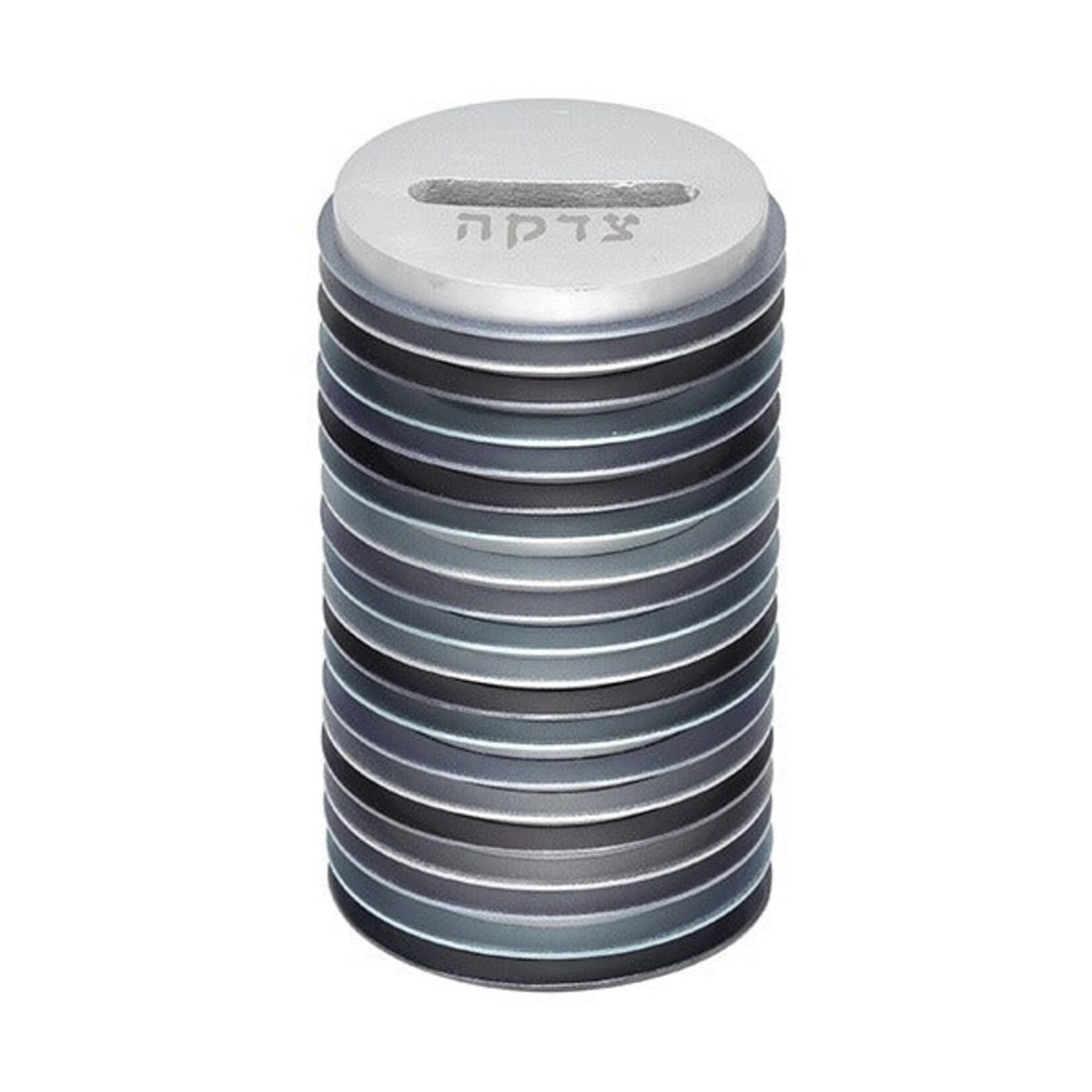 Tzedakah Box, Aluminum Disc Design, Shades of Grey