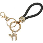 Black Leatherette keychain with Gold Chai Charm