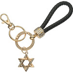 Black Leatherette keychain with Gold Magen David Charm