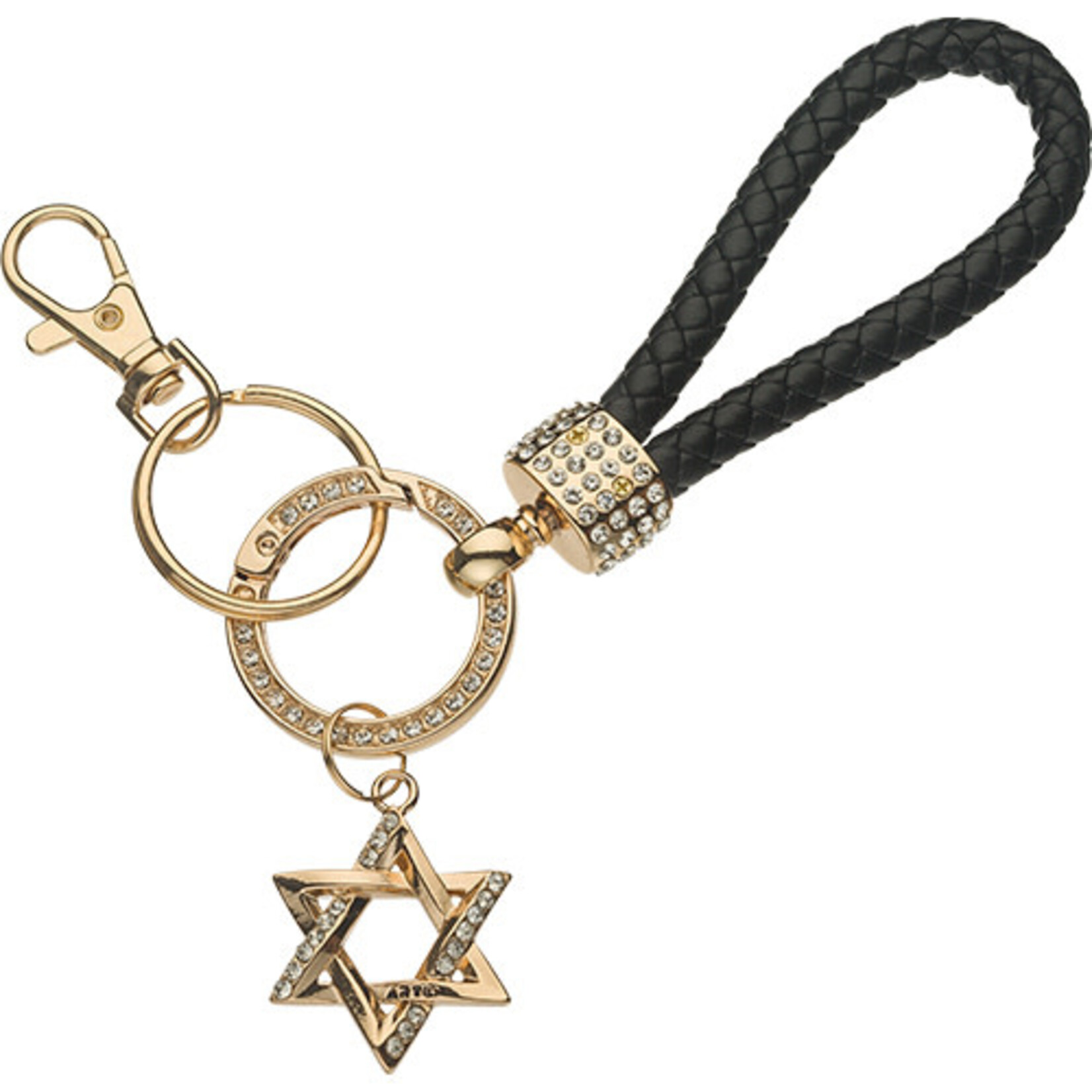 Black Leatherette keychain with Gold Magen David Charm