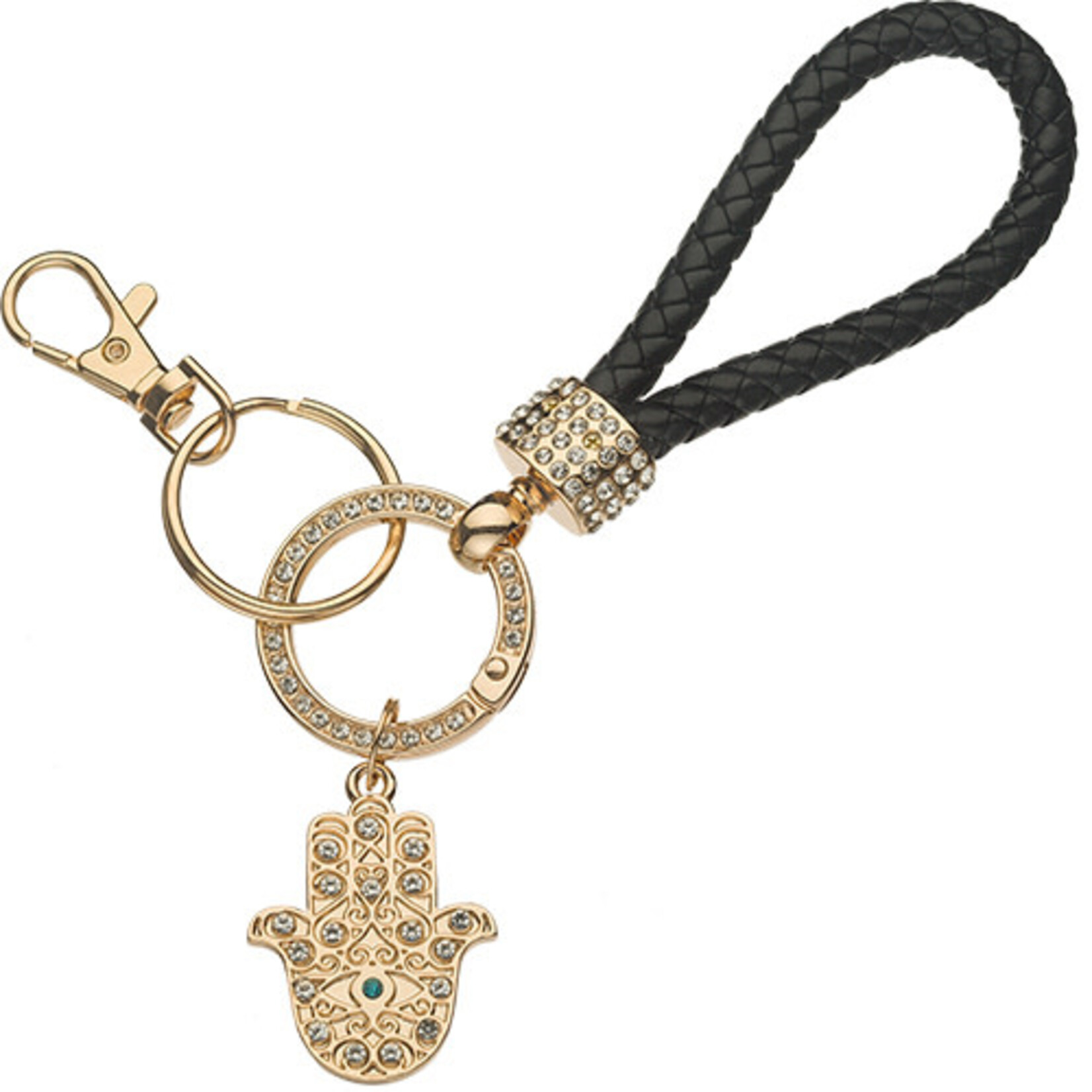 Black Leatherette keychain with Gold Hamsa Charm