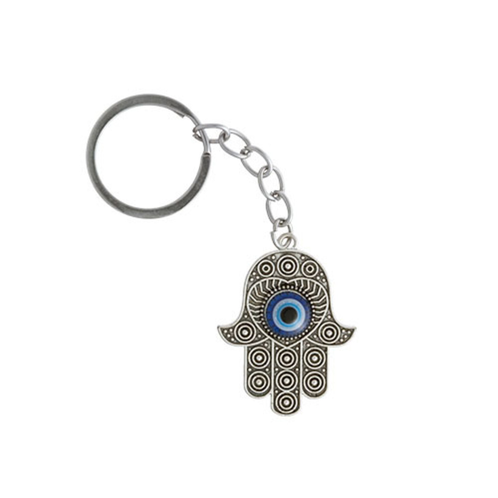 Hamsa with Heart Eye Keychain 4 cm - Nickel