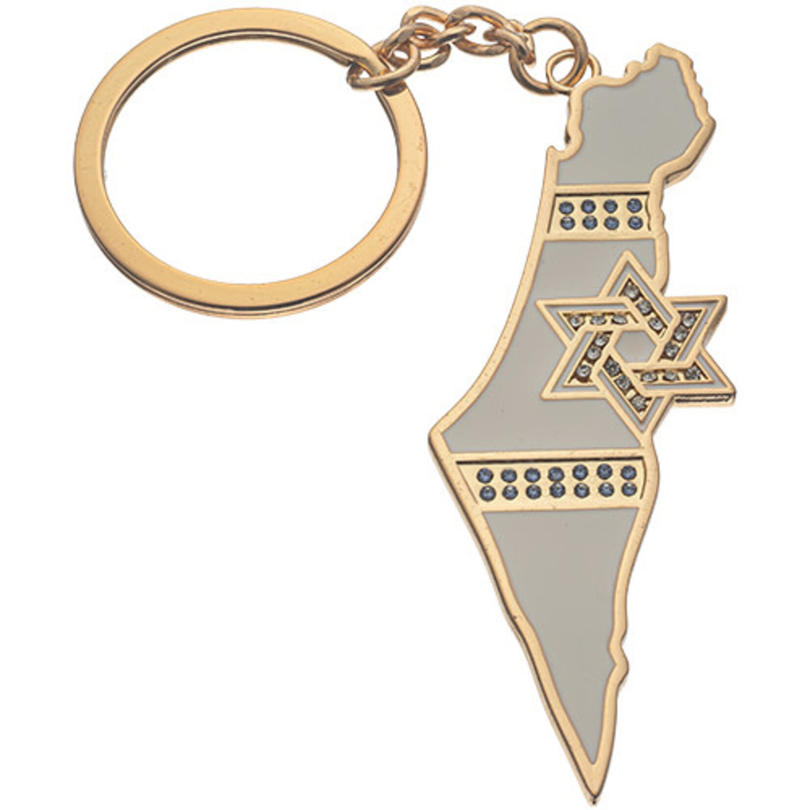 Map of Israel with Magen David Keychain Gold 5cm