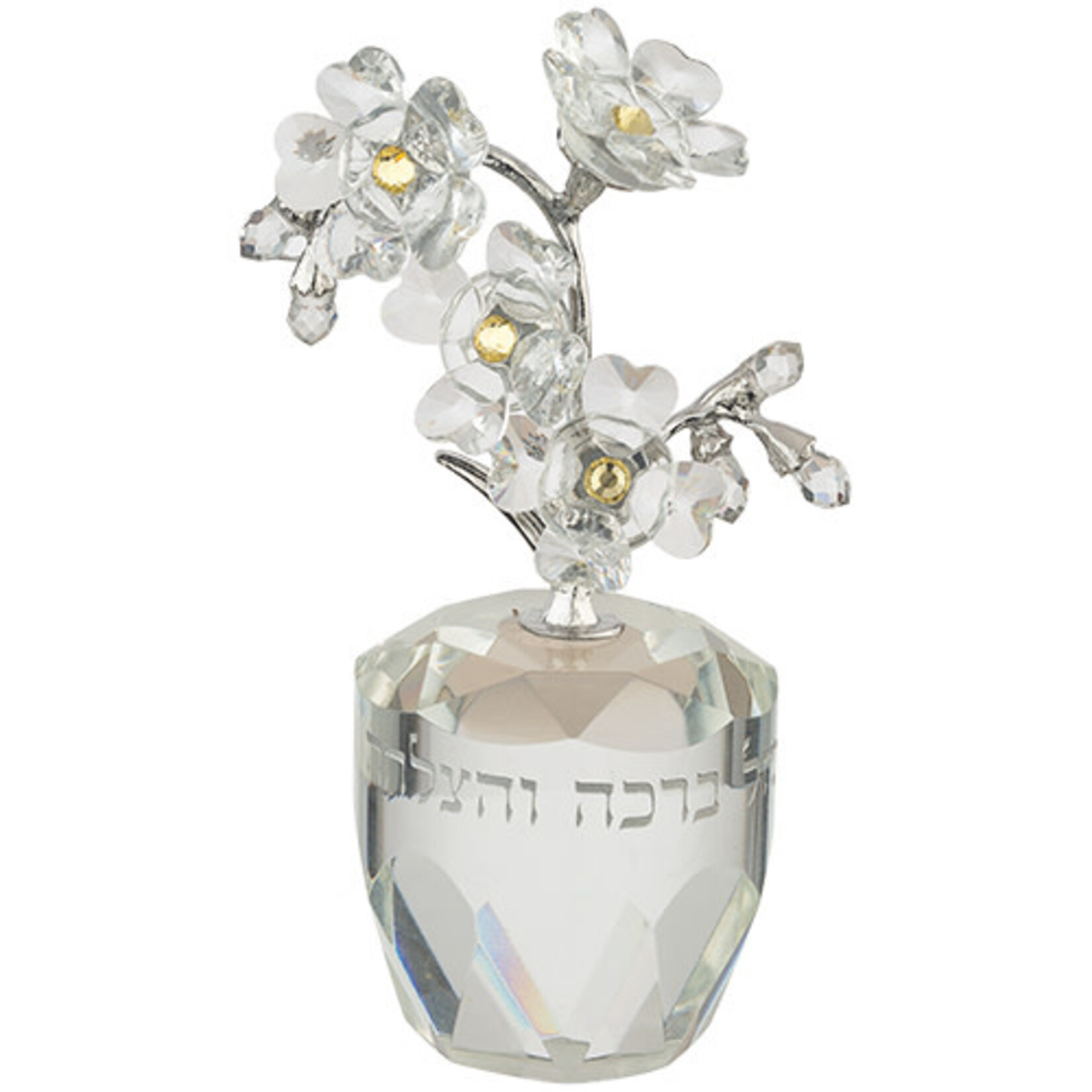 Clear Floral Crystal Vase with Blessing 11cm
