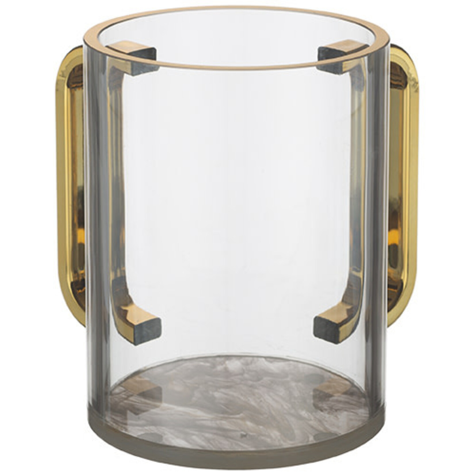 Clear Modern Washing Cup with Brown Marble Base and Gold Handles