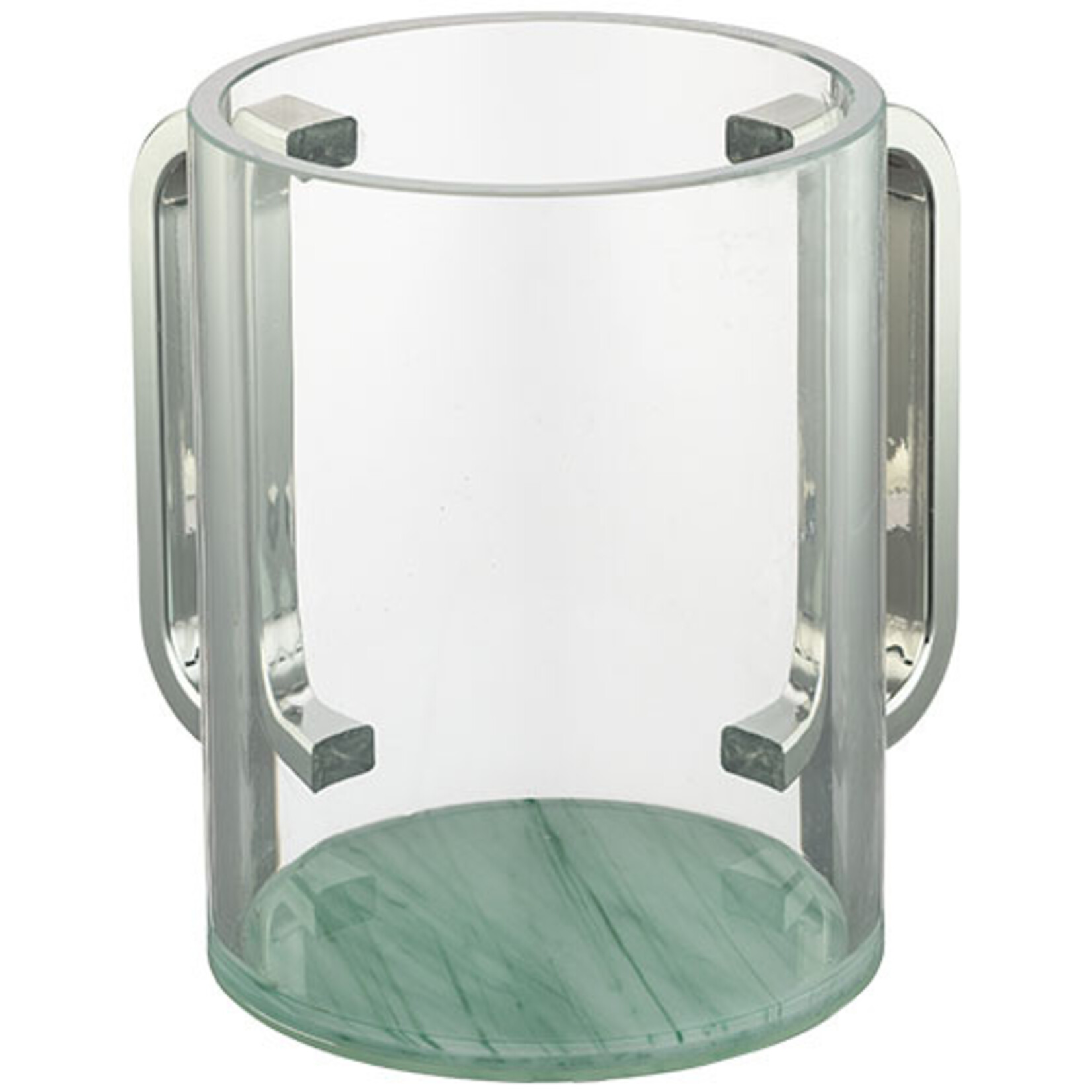 Clear Modern Washing Cup with Green Marble Base and Silver Handles