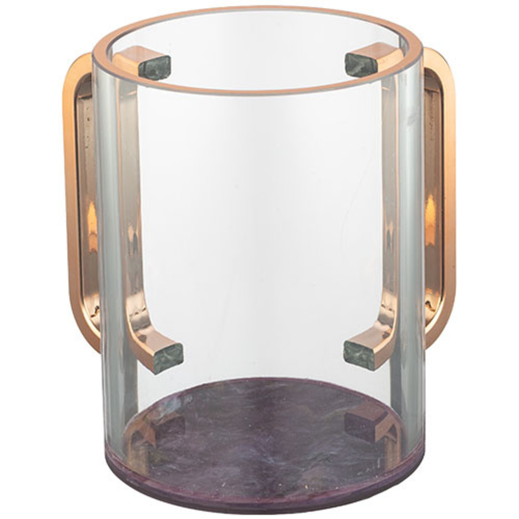 Clear Modern Washing Cup with Purple Marble Base and Rose Gold Handles