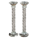 Tall Crystal Candlesticks 25.5 cm with Stones