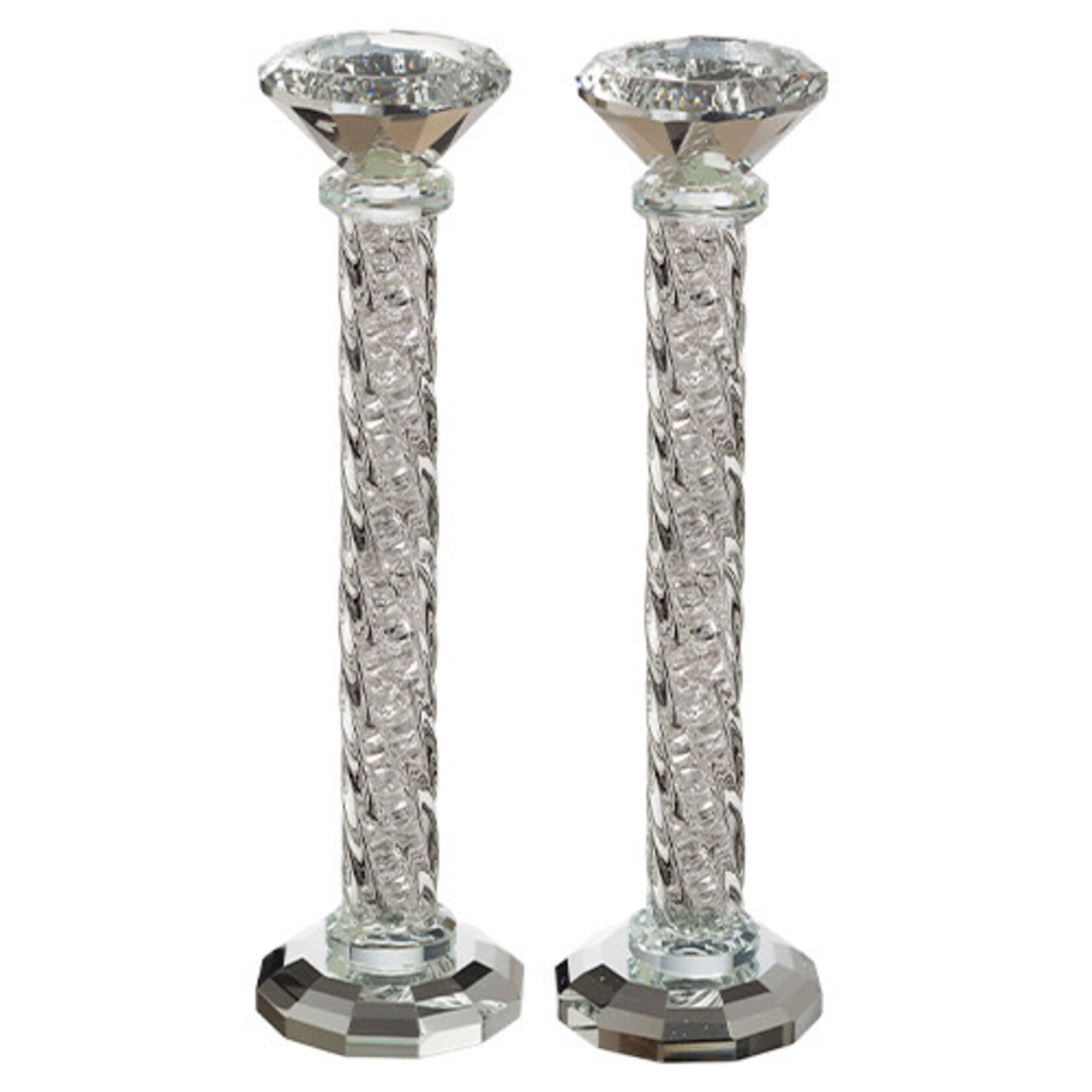 Tall Crystal Candlesticks 25.5 cm with Stones