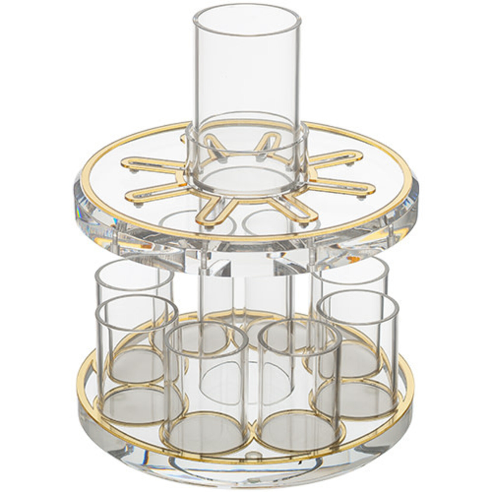 Modern Clear with Gold Lucite Kiddush Fountain Set with 8 cups