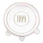 White Satin Matzah Cover - Round - Embroidered Pesach