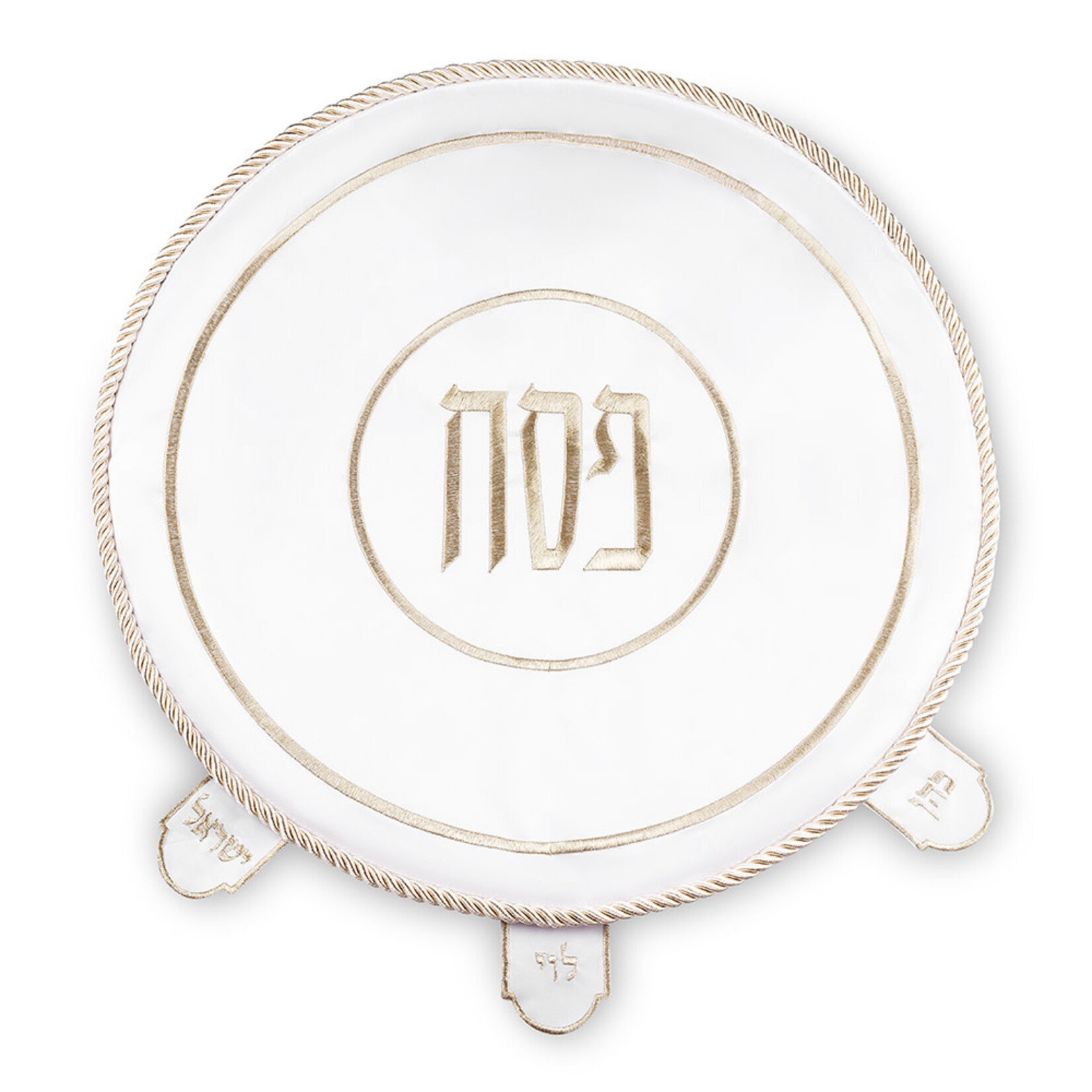 White Satin Matzah Cover - Round - Embroidered Pesach