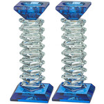 Blue Crystal Shabbat Candlesticks 17.5 cm