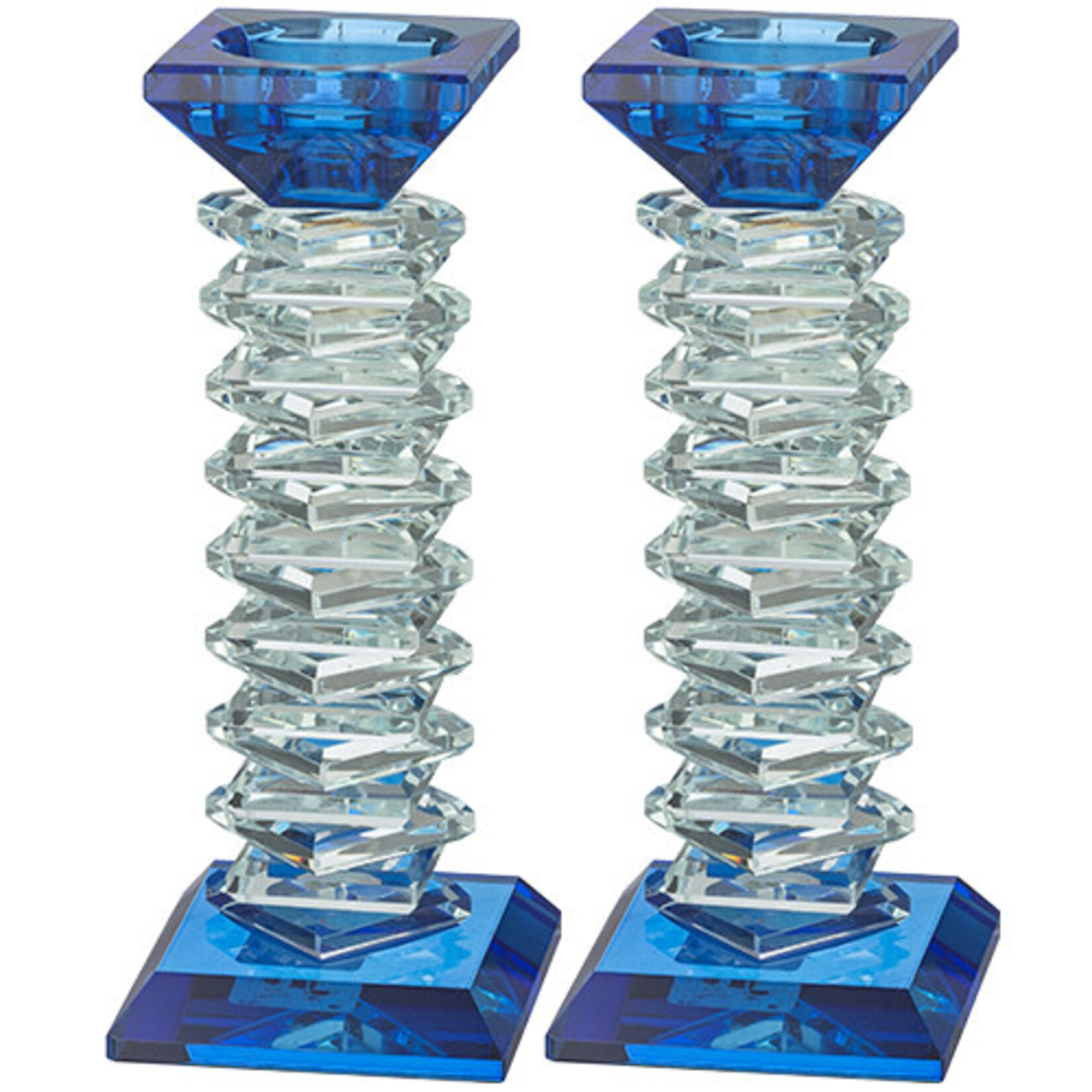 Blue Crystal Shabbat Candlesticks 17.5 cm
